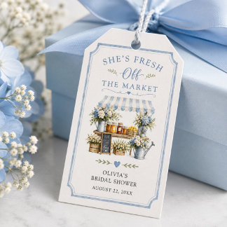 Fresh Off The Market Bridal Shower Blue And White Gift Tags