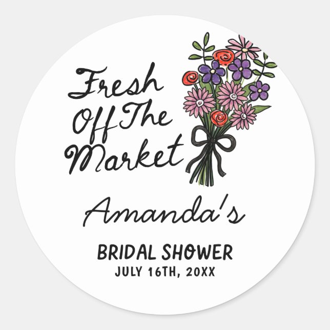Fresh Off The Market Bridal Shower Classic Round Sticker (Front)