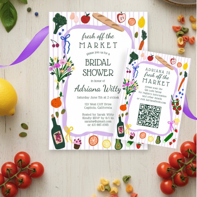 FRESH OFF THE MARKET Bridal Shower CUSTOM QR Code  RSVP Card (FRESH OFF THE MARKET Bridal Shower CUSTOM QR Code RSVP Card
)