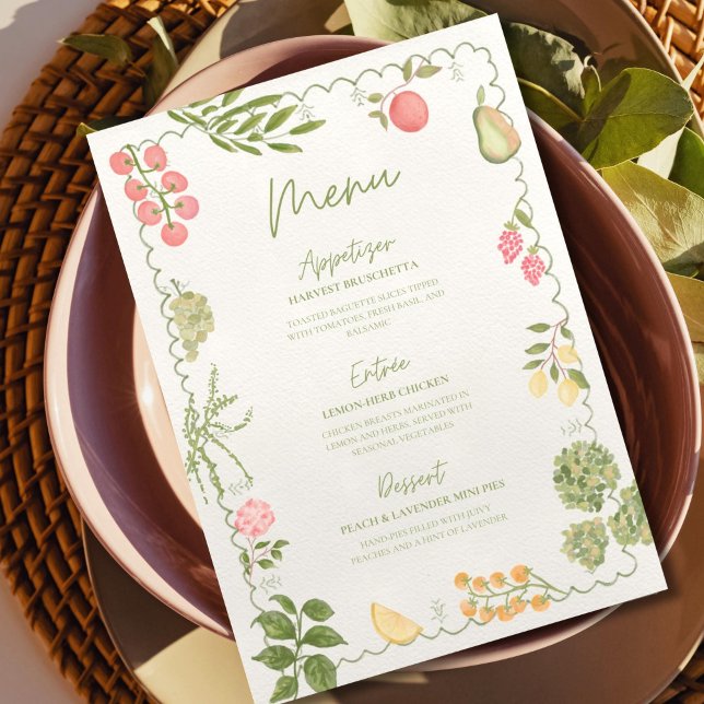 Fresh off the Market Bridal Shower Menu Template  (Creator Uploaded)