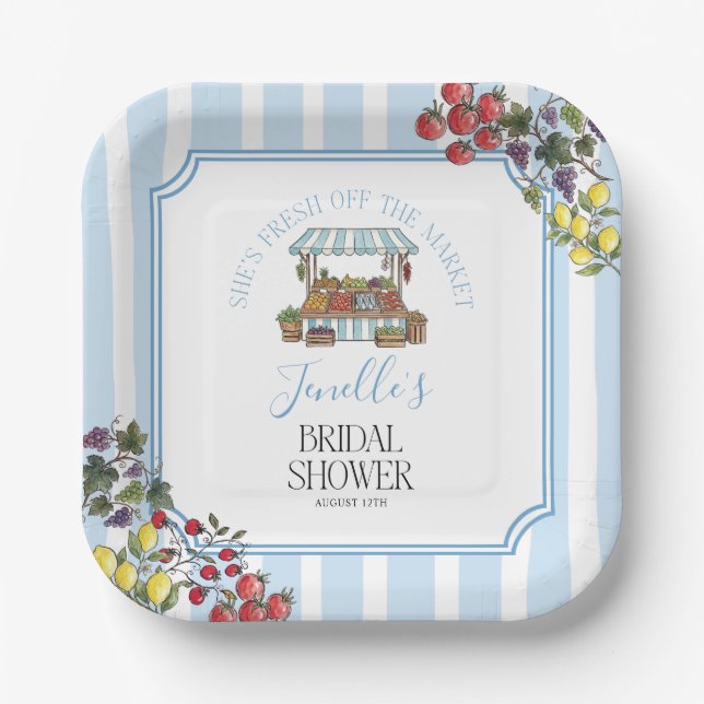 Fresh Off The Market Bridal Shower Paper Plate (Front)