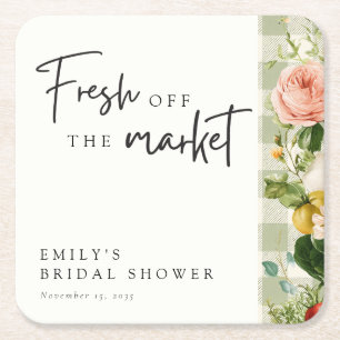 Fresh Off The Market Bridal Shower Square Paper Coaster
