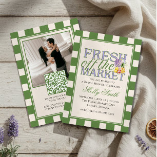 Fresh Off the Market Checkered Bridal Shower Invitation