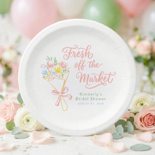 Fresh Off The Market Colorful Pastel Bridal Shower Paper Plate