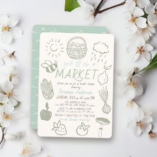 Fresh Off the Market Doodle Green Bridal Shower Invitation