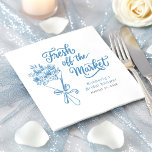 Fresh Off The Market Dusty Blue Bridal Shower Napkin<br><div class="desc">Dusty blue whimsical floral hand-drawn bridal shower paper napkins "Fresh off the Market"</div>