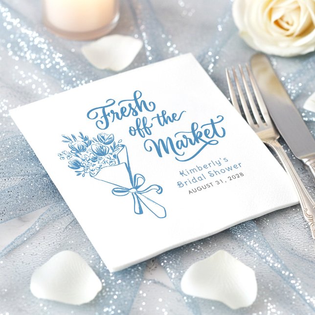 Fresh Off The Market Dusty Blue Bridal Shower Napkin (Fresh Off The Market Whimsical Hand Drawn Floral Bridal Shower Invitations)