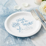 Fresh Off The Market Dusty Blue Bridal Shower Paper Plate<br><div class="desc">Dusty blue whimsical floral hand-drawn bridal shower paper plates "Fresh off the Market"</div>