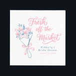 Fresh Off The Market Dusty Pink Blue Bridal Shower Napkin<br><div class="desc">Dusty blue and blush pink whimsical floral hand-drawn bridal shower paper napkins "Fresh off the Market"</div>