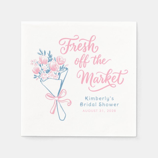 Fresh Off The Market Dusty Pink Blue Bridal Shower Napkin (Front)