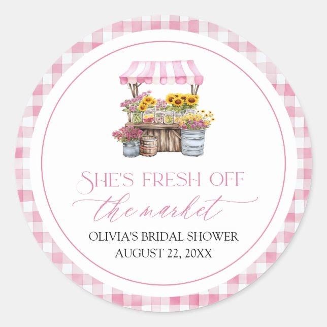 Fresh Off The Market Farmers Market Bridal Shower Classic Round Sticker (Front)