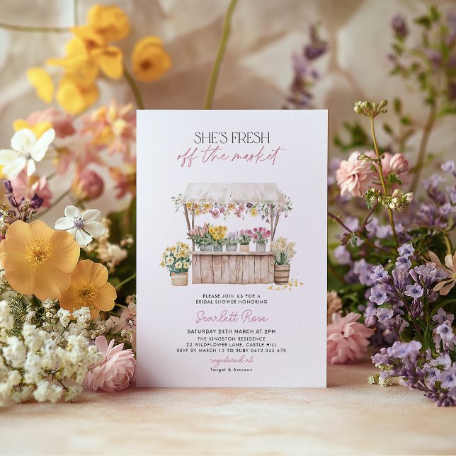Fresh off the Market Farmers Market Bridal Shower Invitation (She's Fresh Off the Market! Flower Stand Farmer's Market Bridal Shower Floral Invitation)