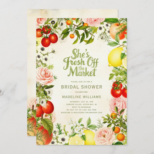 Fresh Off the Market Farmer's Market Bridal Shower Invitation (Front/Back)