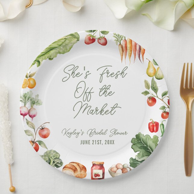Fresh off the Market Farmer's Market Bridal Shower Paper Plate (Fresh off the market! These farmer’s market bridal shower plates are great for appetizers & dessert)