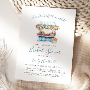 Fresh Off the Market Floral Blue Bridal Shower Invitation