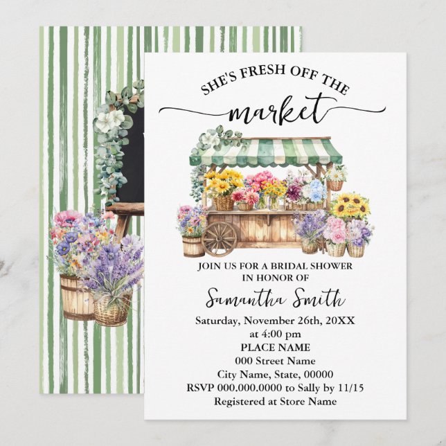 Fresh Off the Market Floral Bridal Shower Invitation (Front/Back)