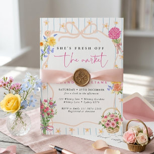 Fresh off the Market Floral Bridal Shower  Invitation