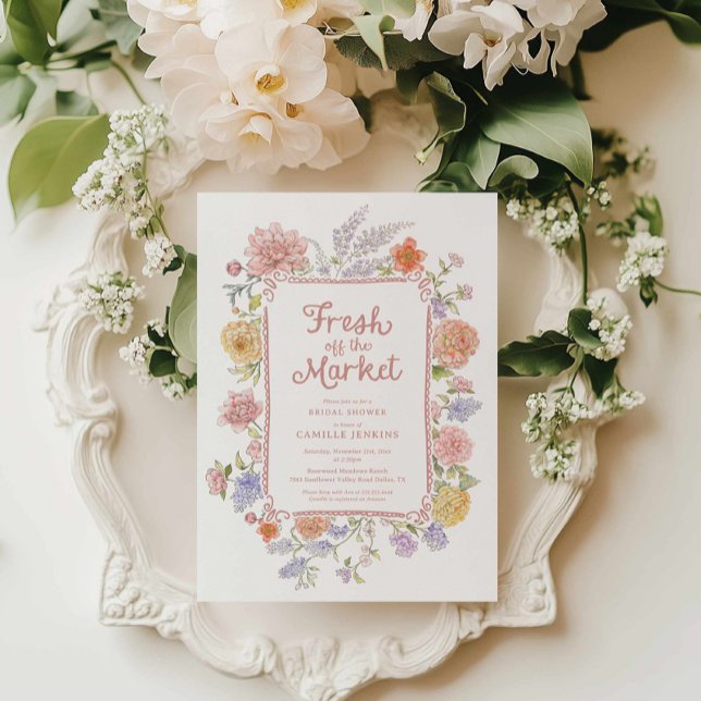 Fresh off the Market Floral Bridal Shower  Invitation (Fresh off the Market Garden Bridal Shower Invitation)