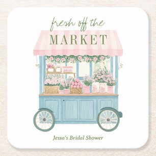 Fresh Off The Market Floral Farmer's Bridal Shower Square Paper Coaster