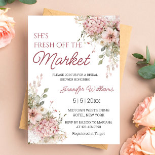 fresh off the market floral pink bridal shower invitation