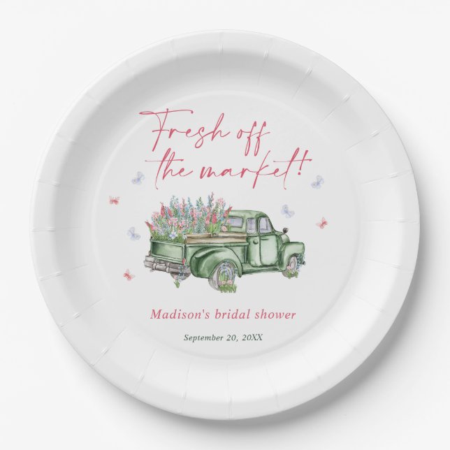 Fresh Off The Market Floral Truck Bridal Shower Paper Plate (Front)