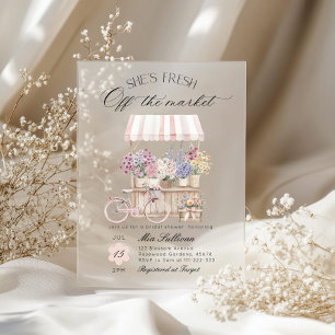 Fresh Off the Market Flower Cart Bridal shower Acrylic Invitations