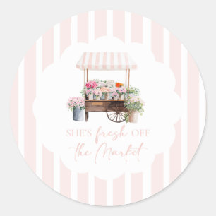 Fresh off the Market Flower Cart Bridal Shower Classic Round Sticker