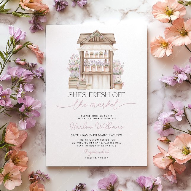 Fresh off the Market Flower Market Bridal Shower  Invitation (She's fresh off the market | Bridal Shower Invitation | Flower Cart)