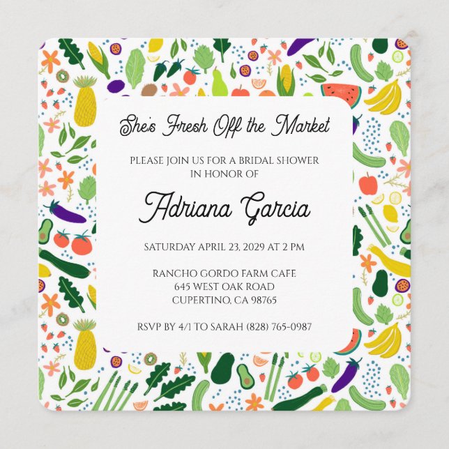 FRESH OFF THE MARKET Fruits & Veggies Cute CUSTOM  Invitation (Front)