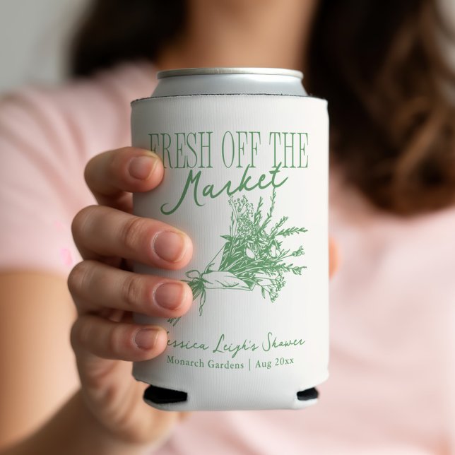 Fresh Off the Market Green Bridal Shower Can Cooler (Creator Uploaded)