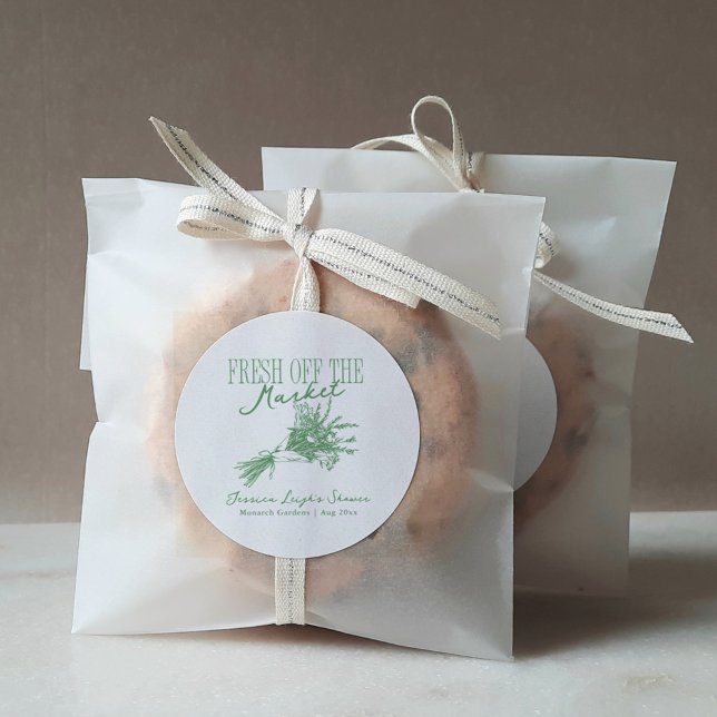 Fresh Off the Market Green Bridal Shower Classic Round Sticker (Creator Uploaded)