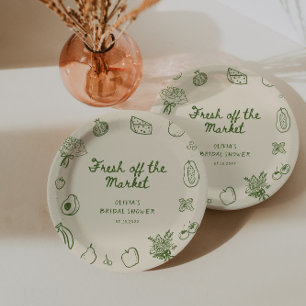Fresh Off The Market Green Hand Drawn  Paper Plate