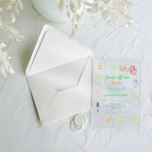 Fresh Off The Market Hand Drawn Bridal Shower Acrylic Invitations