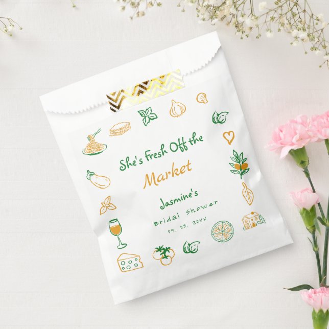 Fresh Off The Market Hand Drawn  Bridal Shower Favour Bag (Sealed)