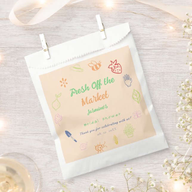 Fresh Off The Market Hand Drawn Bridal Shower Favour Bag (Clipped)