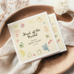 Fresh Off The Market Hand Drawn Bridal Shower Napkin<br><div class="desc">Celebrate love and new beginnings with our delightful "Off The Market" bridal shower napkins, inspired by the charm and vibrancy of a farmers market. These unique napkins are the perfect addition to a joyous gathering, featuring colourful hand-drawn icons of fresh fruits, crisp vegetables, and beautiful flower bouquets. Each illustration bursts...</div>