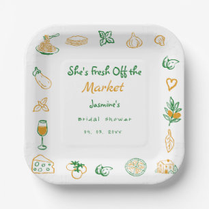 Fresh Off The Market Hand Drawn  Bridal Shower Paper Plate