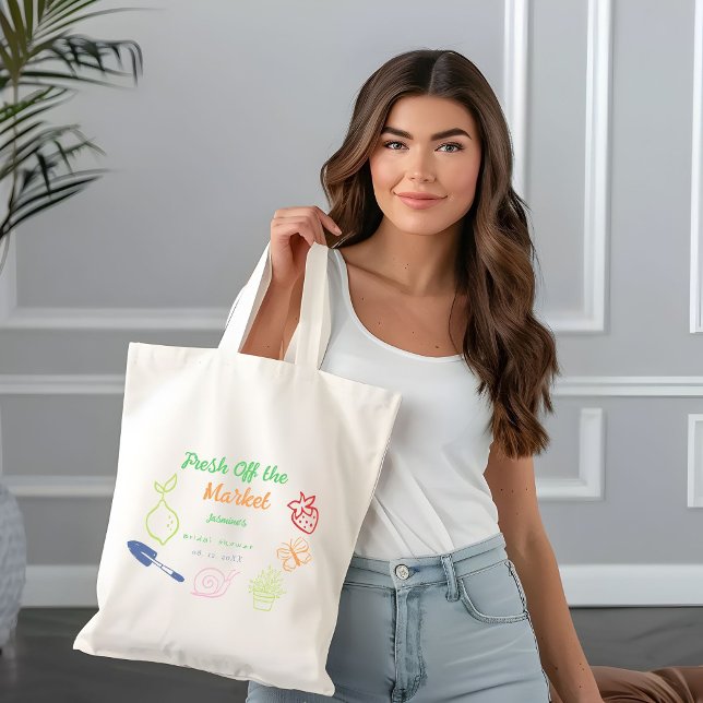 Fresh Off The Market Hand Drawn Bridal Shower Tote Bag (Creator Uploaded)