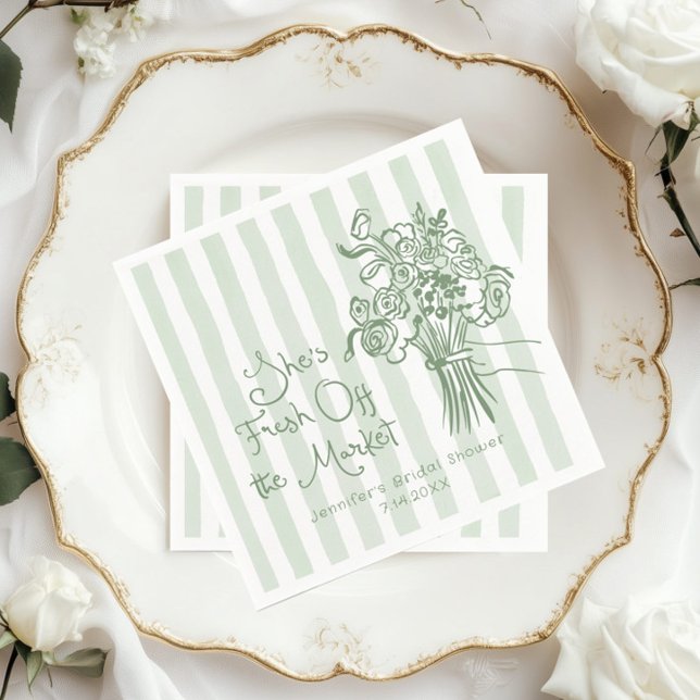 Fresh Off the Market Hand drawn Sage Bridal Shower Napkin (Creator Uploaded)