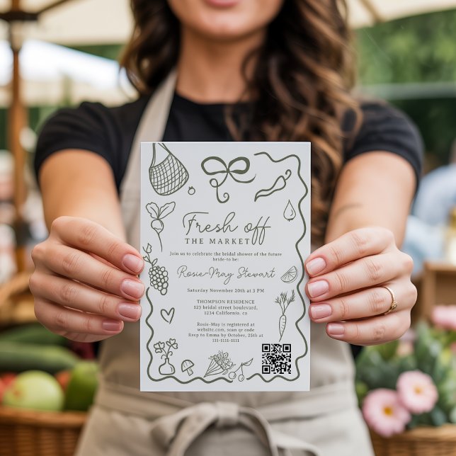Fresh Off the Market HandDrawn Whimsical QR Bridal Invitation (Fresh Off the Market HandDrawn Whimsical QR Bridal Invitation)