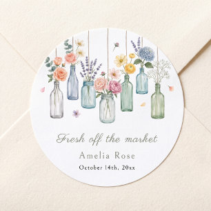 Fresh Off The Market Hanging Jars Bridal Shower Classic Round Sticker