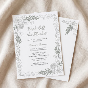 Fresh Off The Market Line Art Rose Bridal Invitation