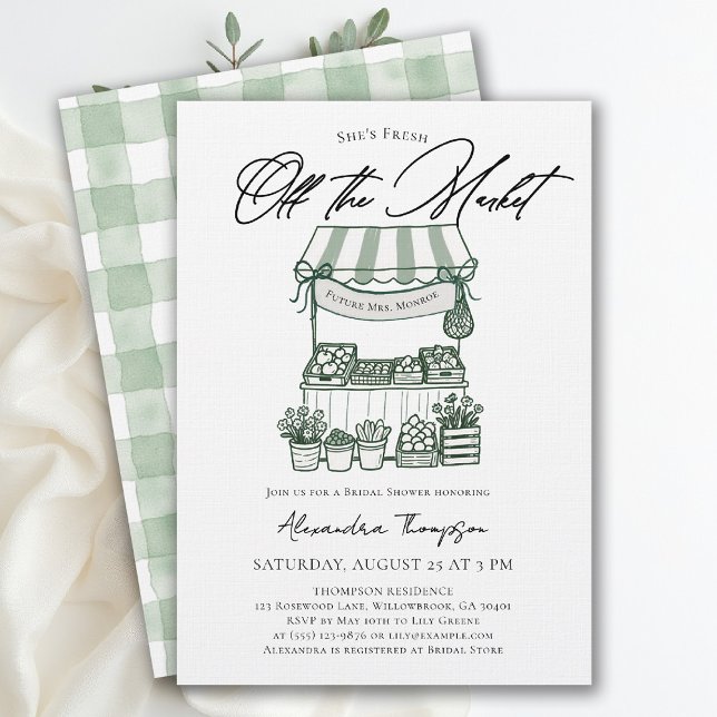 Fresh Off the Market Modern Chic Bridal Shower Invitation (fresh off the market bridal shower invitation farmers stand hand drawn modern bold calligraphy)