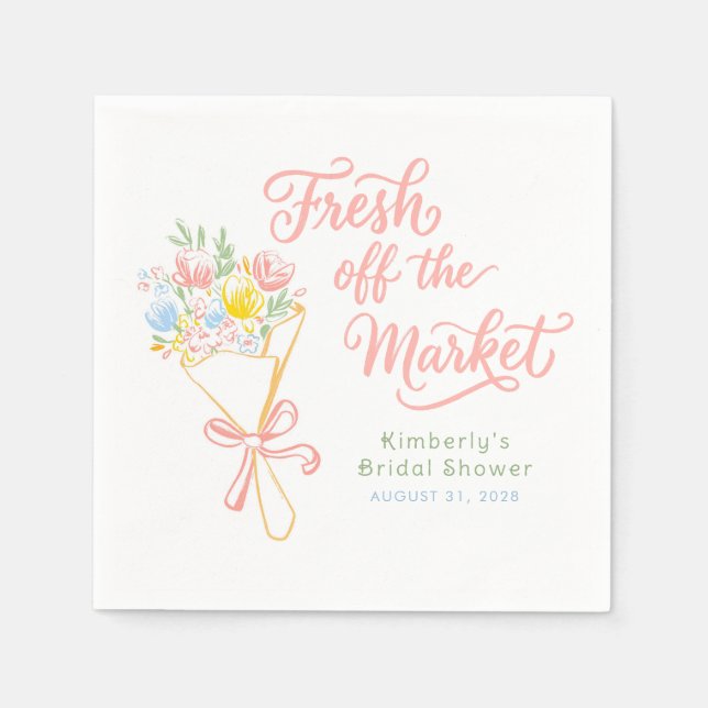 Fresh Off The Market Pastel Floral Bridal Shower Napkin (Front)
