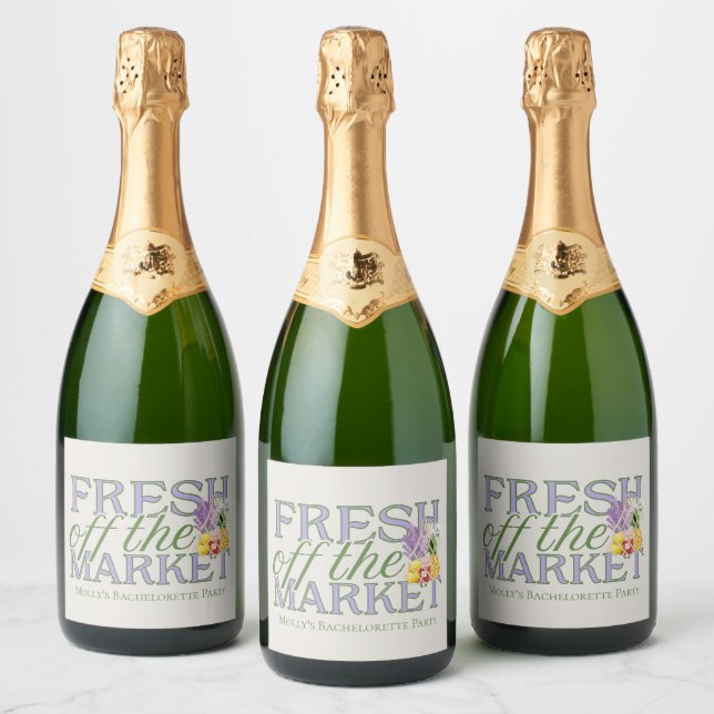 Fresh Off the Market – Personalised Modern Bridal Sparkling Wine Label (Bottles)
