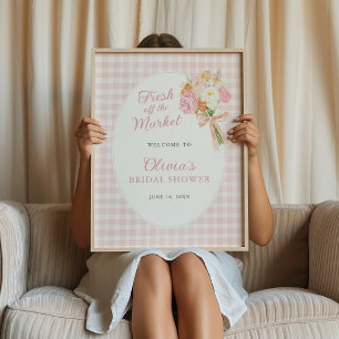 Fresh Off The Market Pink Bridal Shower Welcome Poster