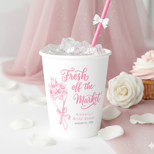 Fresh Off The Market Pink Floral Bridal Shower Paper Cups (Fresh off the market pink floral bridal shower cups)
