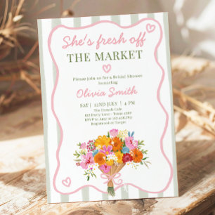 Fresh Off the Market Pink Green Bridal Shower  Invitation