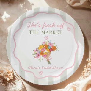 Fresh Off the Market Pink Green Bridal Shower Paper Plate