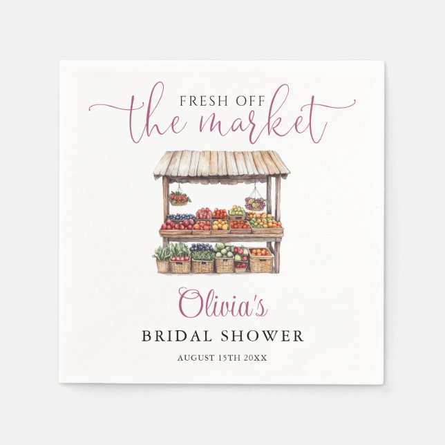 Fresh Off The Market Rustic Bridal Shower Napkin (Front)